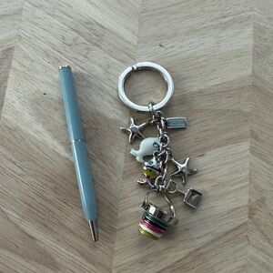 Rare Coach Pave Beach Fish Starfish Bucket keychain fob purse charm and Pen Set
